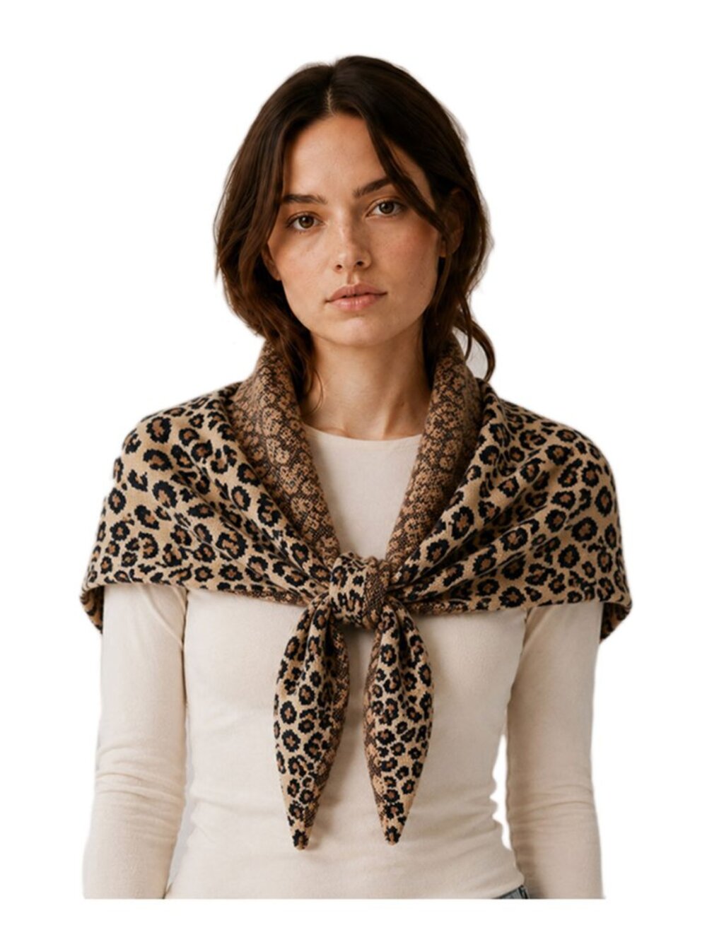 Tigerstars Camel Leopard Print Triangle Scarf Wrap